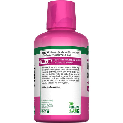 A hand holding a 16 fl oz bottle of NT Collagen Liquid, showcasing the product's size and packaging.