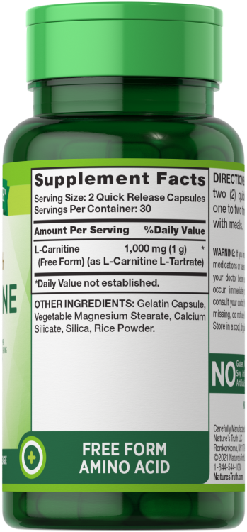 Nature's Truth L-Carnitine 500 mg Plus CoQ-10 Dietary Supplement, 60 Count